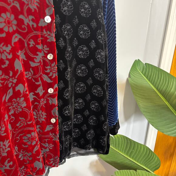 Vtg Koos of Course Velvet Patchwork Burnout Artsy Statement Blouse M Dark Winter - Picture 6 of 8